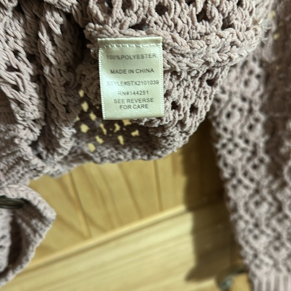 Nicole Miller Atelier Dust Rose Women's Open-Knit Cardigan Sweater - Picture 4 of 5